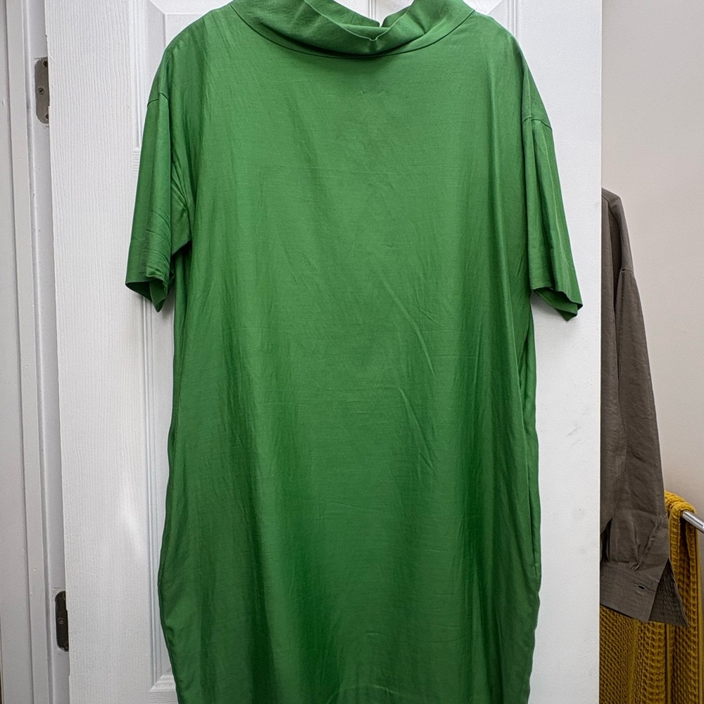 COS Vibrant Green Short Sleeve popover neck mini dress
